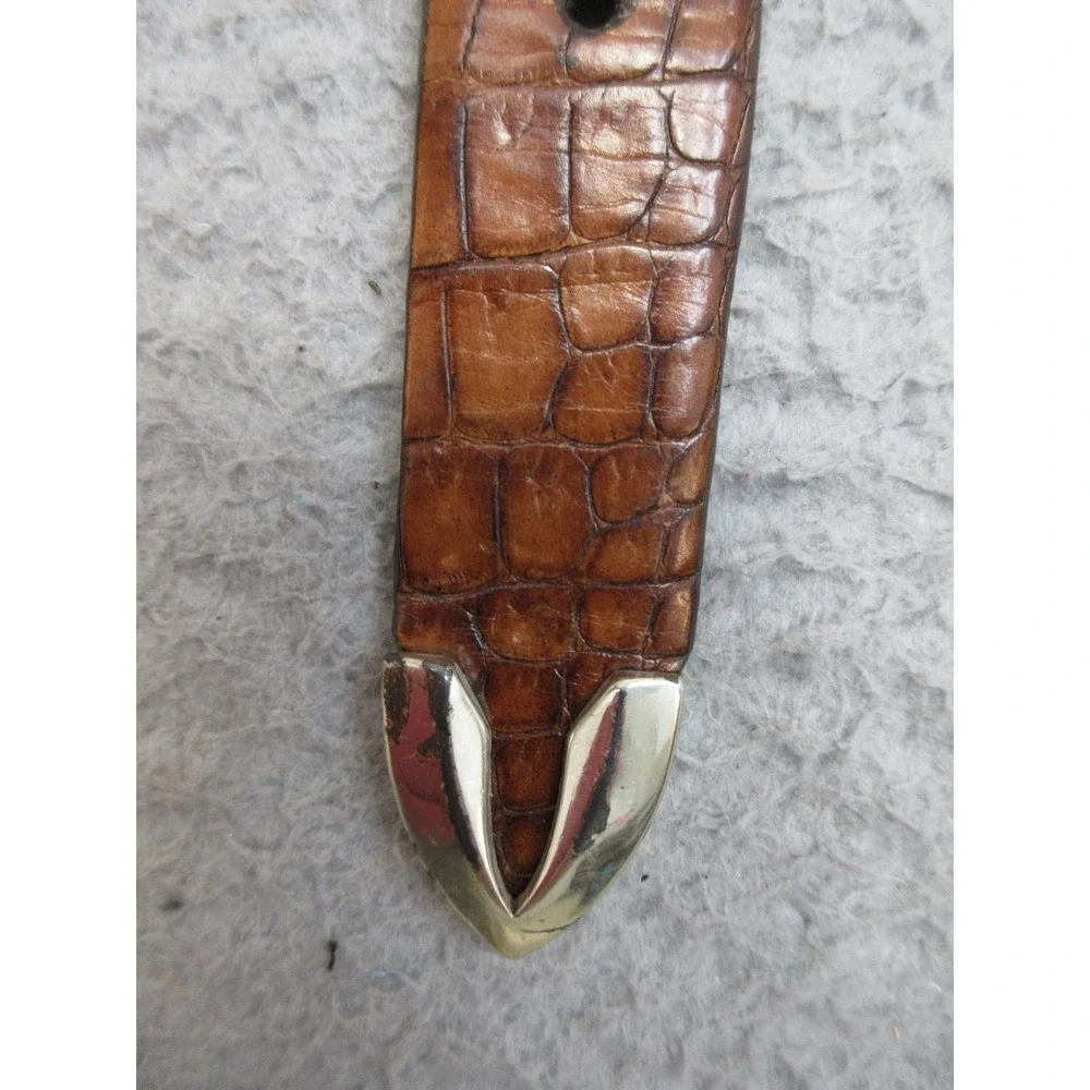 Onyx By Brighton Leather Belt Mens 34 Brown Croc Embossed Silver Tip Western USA